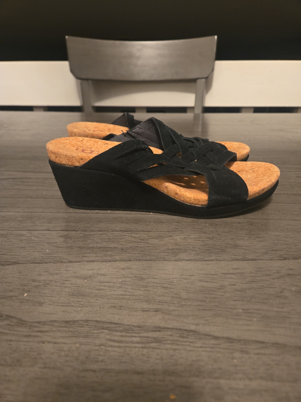 UGG Australia 1019976 Lilah Wedge Black Suede Shoes Sandals US 8.5 - Picture 4 of 5